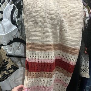 Striped Knit Skirt in Cream Red and Pink Detail